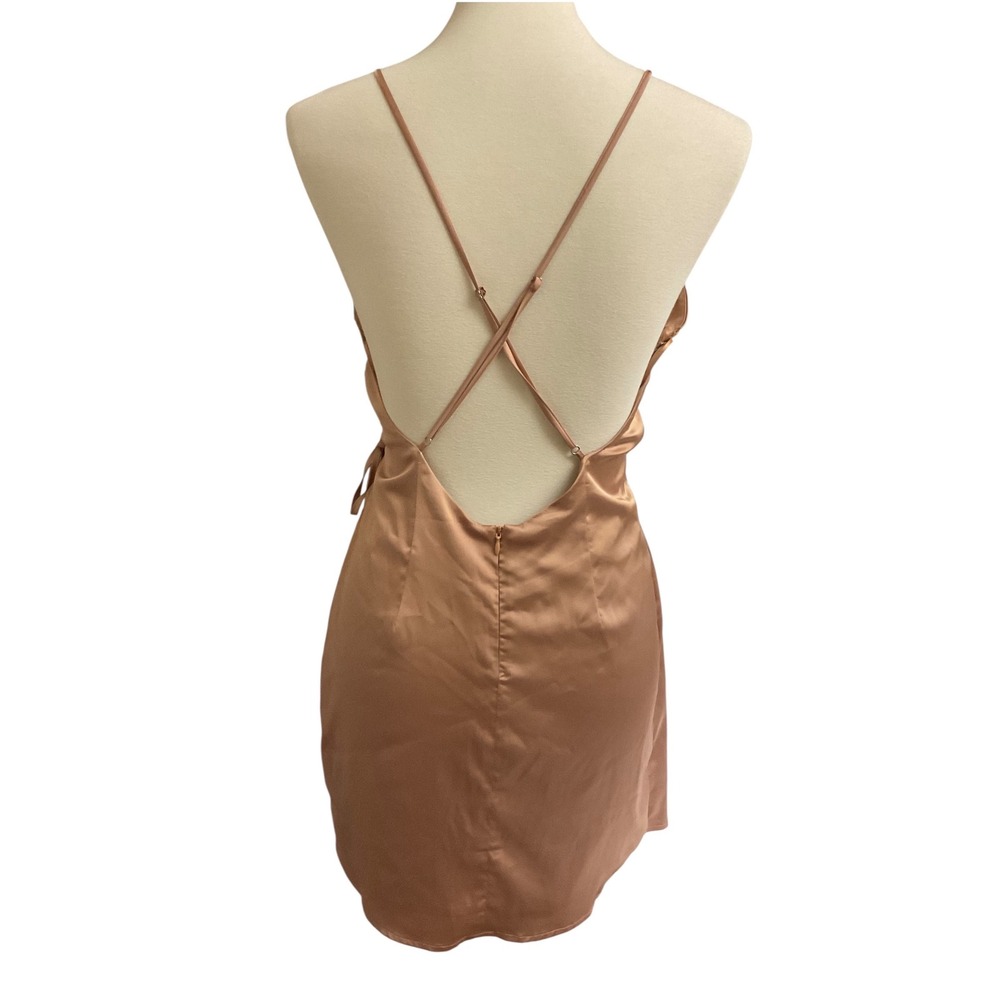 Cotton Candy LA Satin Wrap Dress Womens Small Rose Gold - Picture 2 of 11